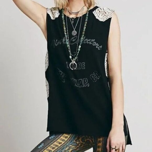 We The Free G+L Bull's Eye Black Crochet Lace Sleeveless Tunic Tank Top Size L - Picture 1 of 12